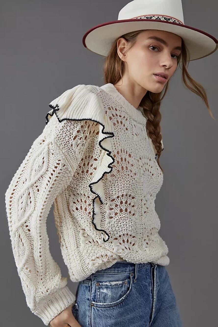 Sweater Knit S En Saison Dee Ruffled Sweater Anthropologie Pullover Crochet